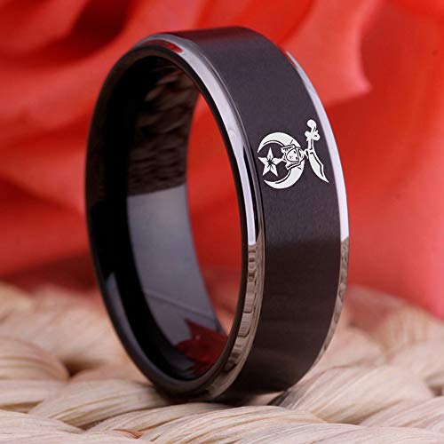 CLOUD DANCER Masonic Shrine Shriner Symbol Design Rings 8mm Black Step with Silver Tone Step Tungsten Carbide Wedding Ring -Free Customize Engraving3