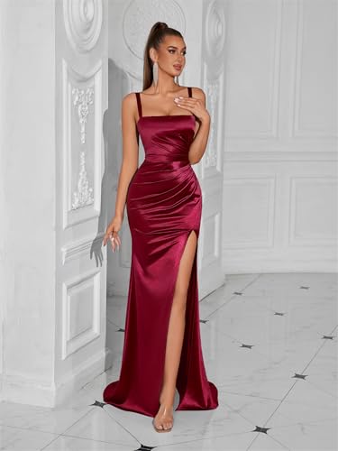 Image of Formal Dresses for Women Wedding Guest Cocktail Party Satin Sexy Bodycon Long Gala Evening Gowns Prom Dress