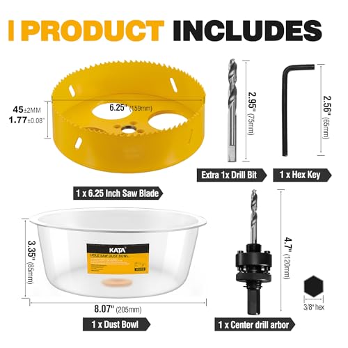 Image of KATA 6.25 inch Hole Saw for Recessed Lights with Clear Soft Silicone Dust Bowl | 6-1 /4 In Hole Cutter for Cleaner Ceiling and Drywall Openings When Installing Recessed Lights, Can Lights, Speakers and Vents