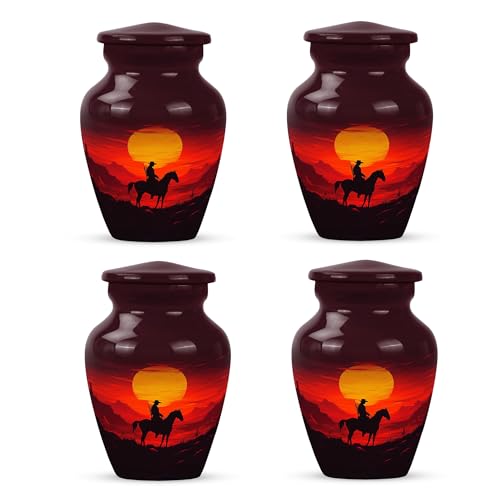 Image of Cowboy Urn - Small Urn for Human Ashes Keepsake - Urn for Ashes Adult Male - Urn for Ashes for Women - Tiny Urns for Human Ashes - Funeral Urns for Adult Ashes Women - Size 3 Inch, Pack of 4