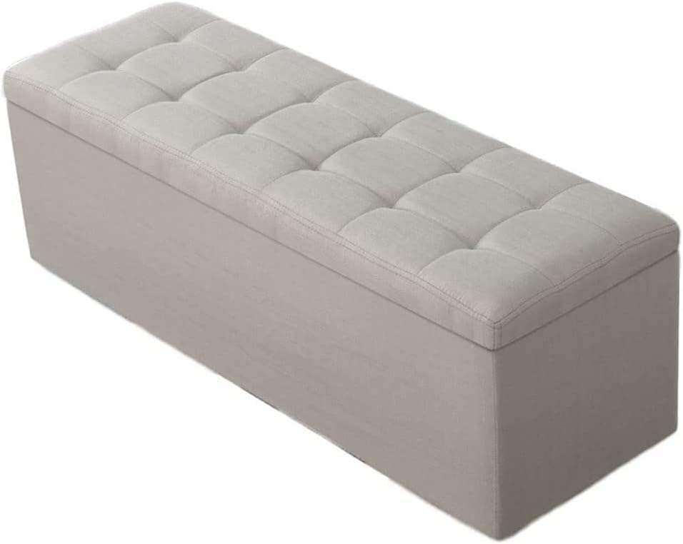 Pouf de rangement 40x40x40 cm en lin fin gris avec coffre pliant 40L