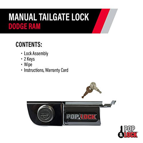 Pop & Lock – Manual Tailgate Lock For Dodge Ram 1500, 2500, And 3500, Fits 2002 To 2008 (Chrome, Pl3400C, Works With No Factory Lock) #TOP3