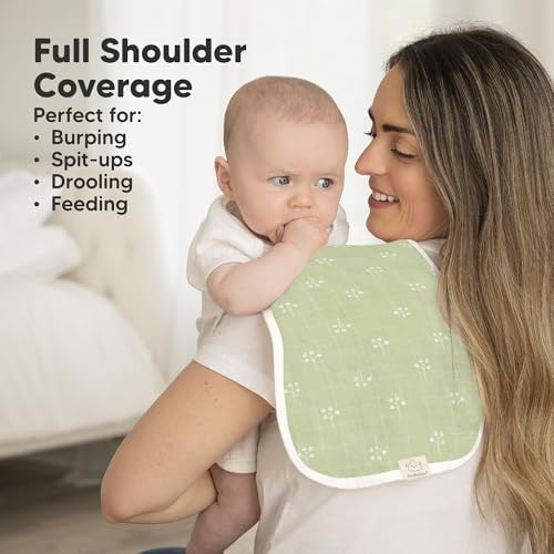 Image of 5-Pack Muslin Burp Cloths Baby Boy, Girl - Very Absorbent Baby Burp Cloth Rags, 8-Layers Viscose Derived from Bamboo Cotton Muslin Towel, Super Soft Spit Up Rags, No Shrink Washcloths (Wild Bloom)