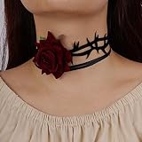 Wekicici Gothic Red Rose Black Choker Necklace Retro Floral Flower Vampire Collar Necklace for Hallo