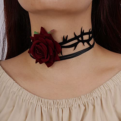 Wekicici Gothic Red Rose Black Choker Necklace Retro Floral Flower Vampire Collar Necklace For Halloween Cosplay Party Prom, Black And Red, 6.5 Grams, 1.0 Count, 5 #TOP14