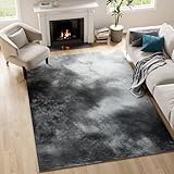 ST. BRIDGE Washable 4x6 Grey Area Rug for Living Room Bedroom, Soft Low Pile Non-Slip Stain Resistant Carpet, Modern Abstract Vintage Indoor Rug for Dining Room Table Kids Playroom Home Office