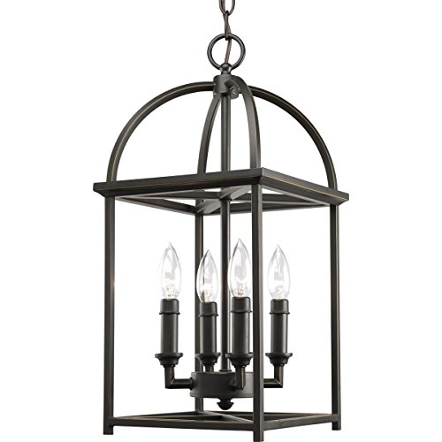 Progress Lighting Piedmont Collection Four-Light Cage Entry Light, Antique Bronze 13-3/8-Inch Width x 20-3/8-Inch Height Progress Lighting Piedmont Collection Four-Light Cage Entry Light, Antique Bronze 13-3/8-Inch Width x 20-3/8-Inch Height