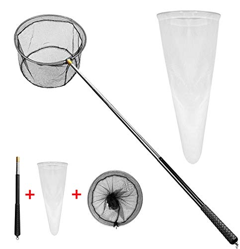 Mingjieus Pond Skimmer Net with Telescoping Pole 58" Stainless Steel Telescopic Handle Pond Leaf Skimmer Pond Nets for Cleaning Out Leaves,Swimming Pool,Insect and Butterfly Net Bug Net