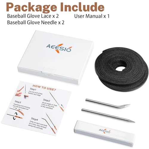 Aeesio Softball Baseball Glove Lace, Mitt Lace Repair Kit Includes 2 Leather Laces and Lacing Needle for Catcher\'s Glove (Black) - Thumbnail 7