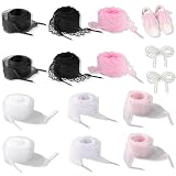YinnFeen 12 Paar Flache Hohle Spitze Schnürsenkel, Blumen Organza Schnürsenkel 120cm, Breite Seide Satin Schnürsenkel Ribbon mit Perlen Schleifen Schuhanhänger für Damen Sneaker