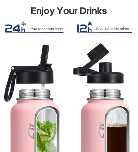 Image of HydroPal Vacuum Insulated Water Bottle 1200ml /1000ml /750ml /500ml, 2 Lids (Straw & Spout), 12H Hot 24H Cold, BPA Free Stainless Steel Bottle, Leakproof Sports Water Bottle for Gym, Travel, Work