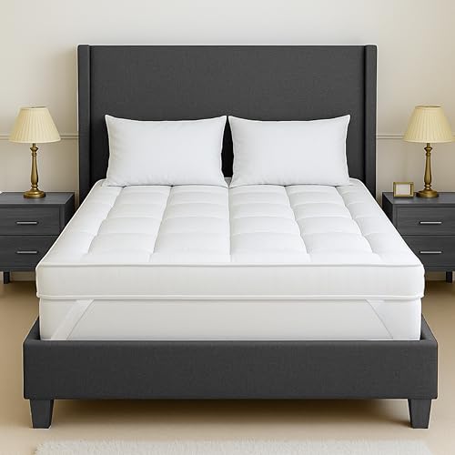 Image of Mattress Topper King Bed 5 cm Thick 1100 GSM – Quilted Luxury Hotel Microfibre Topper 150 x 200 cm | Extra Deep, Hypoallergenic, Breathable | Secure Anti-Slip Corner Straps | All UK Sizes