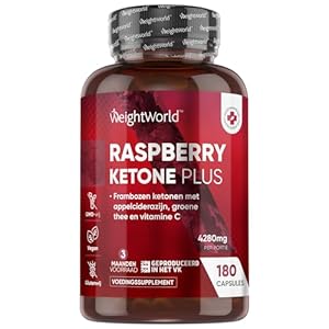 Raspberry Ketone Plus – 4280 mg per portie – Frambozen ketones capsules verrijkt met Groene Thee en Appelciderazijn – 180 vegan capsules – Geproduceerd in Engeland – van WeightWorld