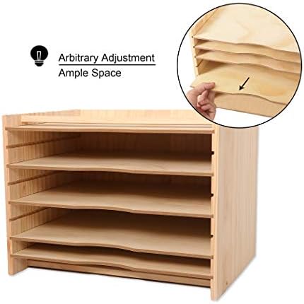 Becko Wooden File Organiser Paper Sorter File Sorter with 4 Adjustable Shelves & Top Storage Compartment for Office and Home