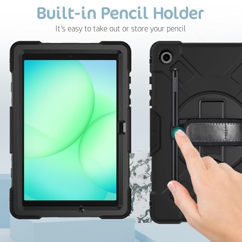 Image of Robustrion Cover for Samsung Tab A11 Plus 11 inch, Armor Shockproof Cover with [Shoulder Strap] and [360 Degree Rotating Hand Strap and Stand] for Galaxy Tab A11+ 11 inch - Black
