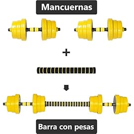 The Finix Sports 44LB Adjustables Dumbbells + Barbell Weight Pair, Free Weights 3-in-1 home gym Set, set 2 (max 22lbs each) dumbells and a barbell, Yellow