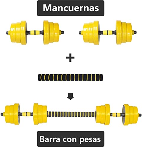 The-Finix-Sports-44LB-Adjustables-Dumbbells-Barbell-Weight-Pair-Free-Weights-3-in-1-home-gym-Set-set-2-max-22lbs-each-dumbells-and-a-barbell-Yellow
