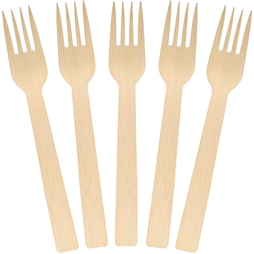 Epecnic Heavy Duty Bamboo Forks, 7 Inch Natural Bamboo Wood Forks with BPA-Free, Heat Resistant, 100% Compostable Disposable Cutlery for Parties, Picnics, Travel & Catering, 100 Count