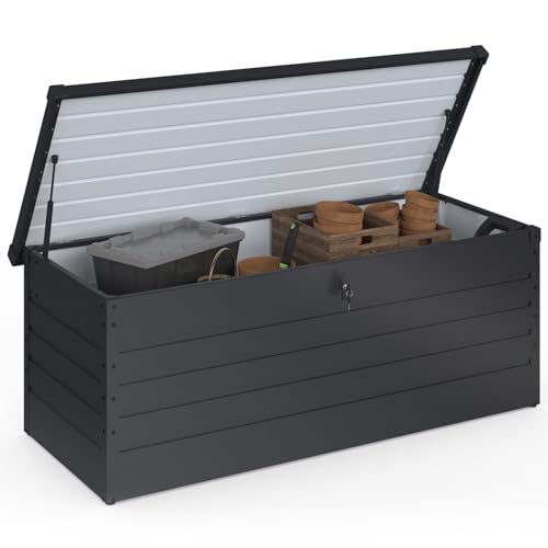 IDMarket - Coffre de Rangement métal verrouillable Gris Anthracite pour Jardin 600L 165x70x63 cm