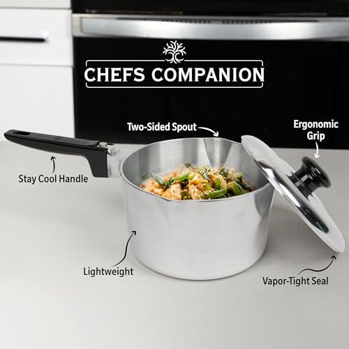 Magnaware Cast Aluminum Sauce Pan with Lid 3 Quart - Multipurpose Lightweight Saucepan with 2 Side Pour Spouts & Stay-Cool Handle - Small Cooking Pot for Sauces, Pasta, Soup - Oven Safe