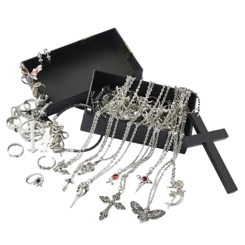 NOWFRESH Mystery Jewelry Jar - 25pcs Gothic Witchy Jewelry Surprise Box for Women | Hand-Picked Spooky Jewelry Set with Necklaces, Earrings, Rings & Bracelets | Halloween, Cosplay, Goth Fashion Present