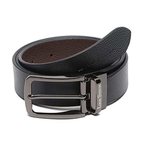 Image of LOUIS STITCH Men's Italian Leather Reversible Belt 1.25 inch (35mm) Handcrafted Formal Waist Band Officewear Men Gents Boys (Brown /Black) (FF-CS-)