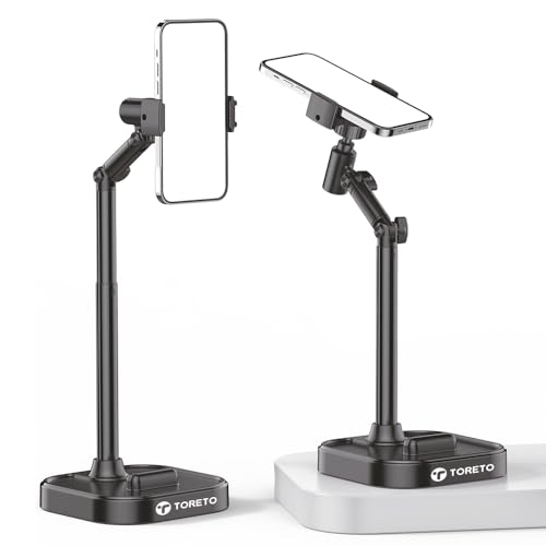 Image of Toreto Anchor Table Top Mobile Holder with 360 Ball Rotation & 180 Folding Arm, Height Adjustable 22-41 cm Desktop Lift Stand, Multi-Camera Phone Stand for Video Recording & Live Streaming (Black)