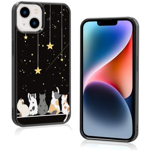 Onemiliayears Black Cute Cat iPhone 15 Case, Cute Cat iPhone Case, Non-Slip Pattern Design and Shock Absorption, Soft Silica Gel Frame Support Black Phone Case for Teen Girls and Sisters Cover