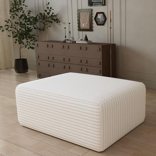 OKCMTR Oversized Cloud Couch Ottoman, Frameless Wide-Wale Corduroy Footrest for Living Room, High-Density All-Foam Large Rectangle Boneless Ottoman Coffee Table for Sectional Sofa (White, Ottoman)