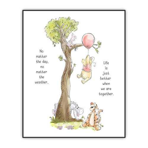 Image of Winnie With Friends Artwork - A. A. Milne the Pooh Quote Classic Poster - Love Friends Life Wall Art - Life is Better When We Are Together" - Unframed Print 8"X10"