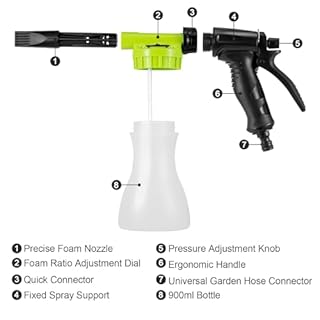 Trintion Wash Foam Cannon 900ml Snow Foam Gun Bottle Sprayer Adjustable Car Cleaning Spray Tool Hose Pipe Sprayer for Car Home Garden Wash (Green)