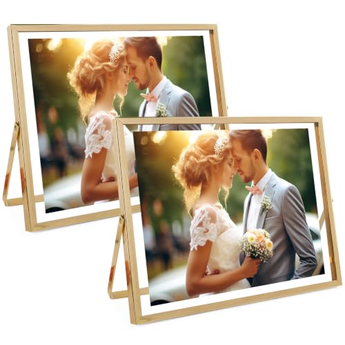 Golden State Art 8x10 Floating Picture Frames 2 Pack, Light Gold Horizontal