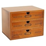 Beavorty Solid Wood Desktop Organizer Drawer Unit, 3-tier Vintage Style Sundry Storage Cabinet for Makeup,