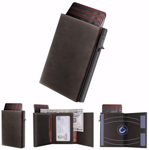 ROYAL KIT Wallet for Men Card Holder: Pop Up Card Case, RFID Blocking, Premium Genuine Leather, Slim, Minimalist, Front Pocket - 14 Card Capacity | ID Window | Cash Slot (Brown)