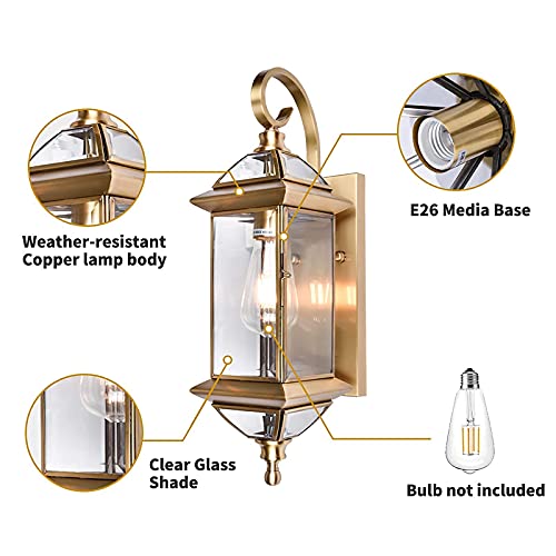 Gazelighting Gaze Copper Outdoor Wall Lights 18.5" H Porch Light Oil Rubbed Brass Exterior Light Fixture With Clear Glass,Outdoor Light Fixture For Patio, Garage, Front Porch 1 Pack,Bulb Not Included #TOP1