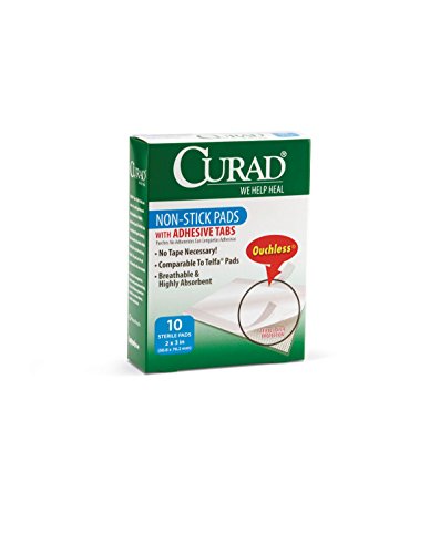 Curad Non-Stick Pads, 2 Inches X 3 Inches with Adhesive Tabs, 10 Count (Pack of 12)
