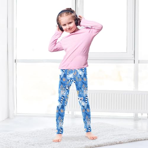 Lemurs Madagascar on Blue Pattern Kids Baby Girls Cotton Leggings Stretchy High Waisted Leg Yoga Pants Gym4