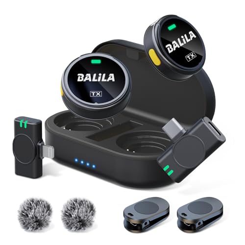 BALILA Micrófono Solapa Inalámbrico Reducción Ruido, 24H Batería, Carga Rápida, Compatible iPhone 15/14/Android, Ideal TikTok, Youtube,Grabaciones, Alcance de 50 Metros,2TX+2RX