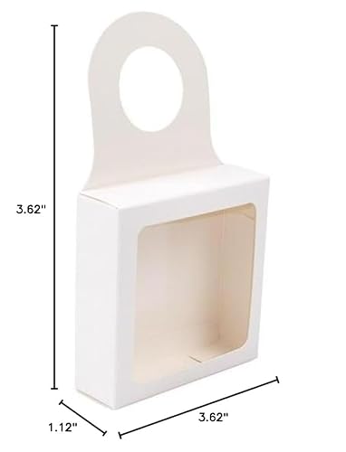 ClearBags White Paper Wine Bottle Box with Window, Size: 3 5/8" x 1 1/8" x 3 5/8", Hanging Foldable Gift Boxes, Holds Truffles, Cookies, Wine Charms, Bottle Stoppers, 25 Pieces FS356WA