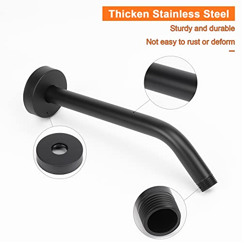 Harjue Shower Arm With Flange And Teflon Tape, Wall Mounted Shower Pipe Arm 304 Stainless Steel Extension Arm For Fixed Shower Head & Handheld Showerhead (10 Inch, Matte Black) #TOP2