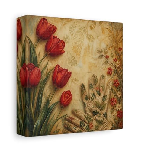 Toile de tulipes rouges 15x15 cm pour habiller un petit espace mural vide