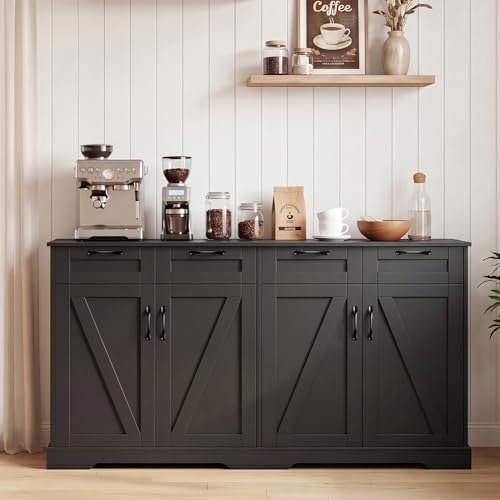 60 Farmhouse Buffet Cabinet with 4 Drawers & Barn Doors