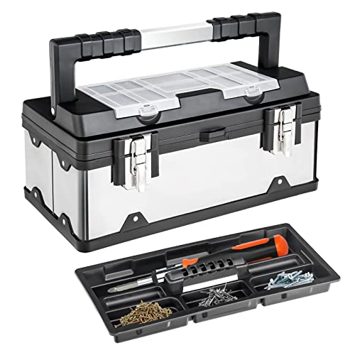 Ironmax Portable Tool Box, Lockable Tool Cabinet Chest W/ Small Parts Compartments & Removable Tray, Lightweight Toolbox For Garage, Warehouse, Repair Shop #TOP26