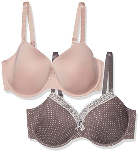 Image of Dorina Women's Abbie-2pp Soutien-gorge Non-padded wired Bra, Grey (Dot/Pink X12), 40D (Manufacturer size: 105D)