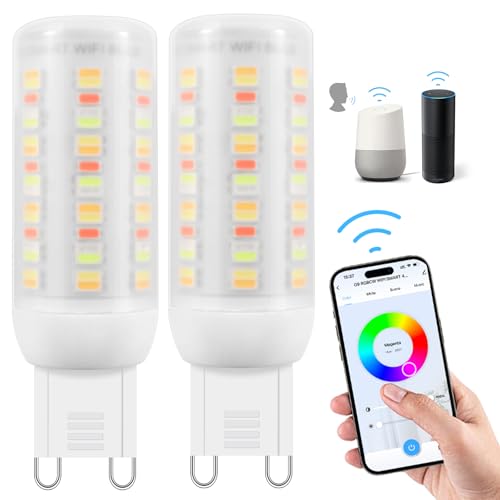 Wi-Fi RGBCW Smart G9 lampadine LED,compatibile con Alexa /Google Home,AC 230V Multicolore dimmerabile,2700K-6500K,luminosità regolabile 1%-100%,4W,400LM,con sincronizzazione musicale,confezione da 2