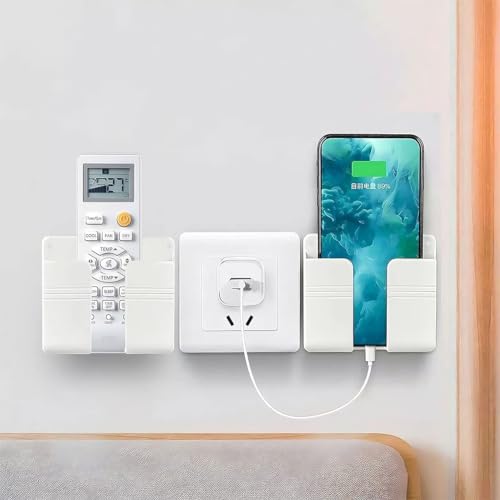 Image of Wall Mounted Adhesive Remote Control Stand Mobile Phone Holder for Charging AC /TV Storage Box for All Smartphones | Pack of 5 (White)