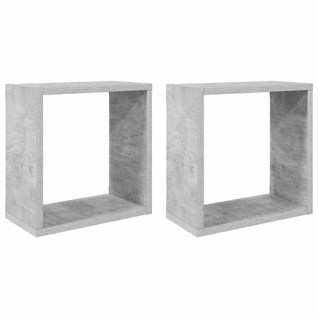 vidaXL 2x Wall Cube Shelf Home Living Room Bedroom Furniture Set Shelving Ledges Storage Wall Hanging Floating Shelf Cube Organiser Concrete Grey