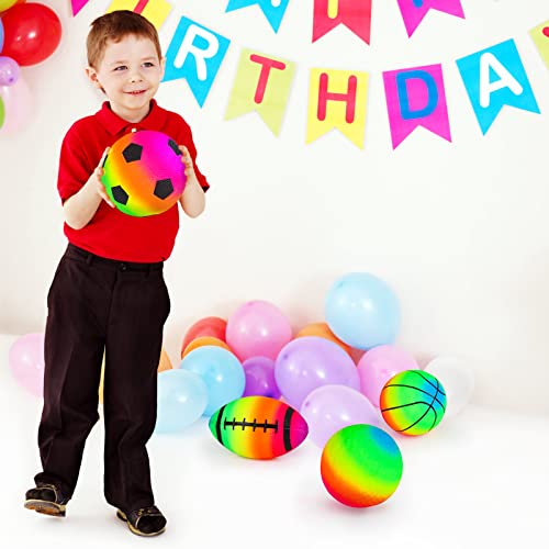 4 Pack Rainbow Sports Balls Set 6 Inch Inflatable Vinyl Balls With Added Hand Air Pump, Neon Basketball, Soccer Ball, Volleyball And Football For Kids And Toddlers Playground Indoor And Outdoor Use #TOP6