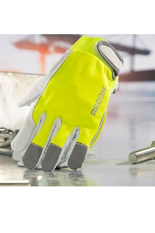 Professional work gloves Reflex HI - VIS, made of very soft grained goat leather, signal color, fluorescent, fluorescent with reflective elements