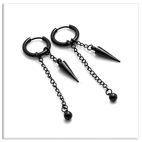 Xusamss Punk Jewelry Stainless Steel Huggie Hinged Earrings Spike Long Chain Dangle Drop Hoop Earrings #TOP2